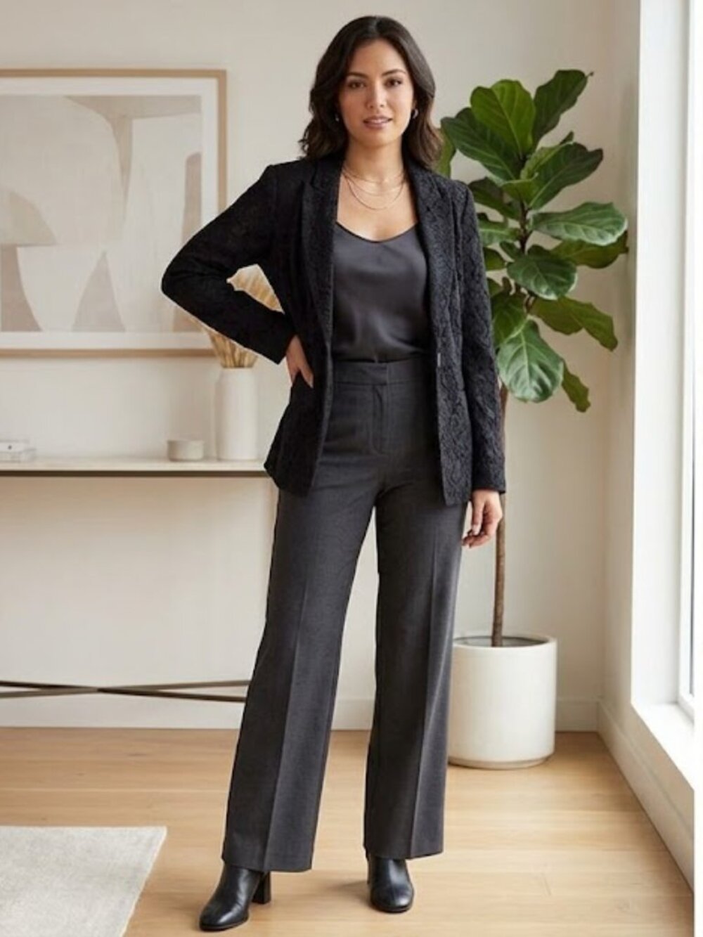G by Giuliana Black Lace Blazer Jacket Large Petite NWOT